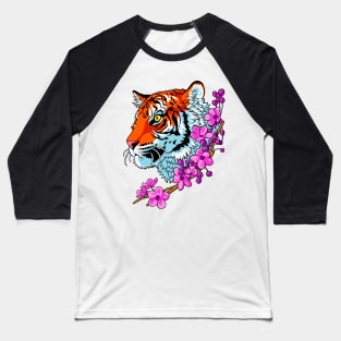 Tiger flowers Tattoo Baseball T-Shirt